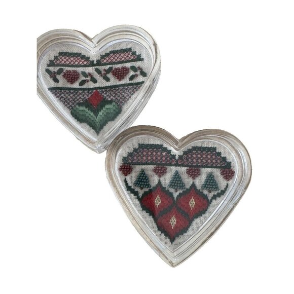 Heart-Shaped Cross-Stitch Acrylic Coasters - Picture 1 of 10